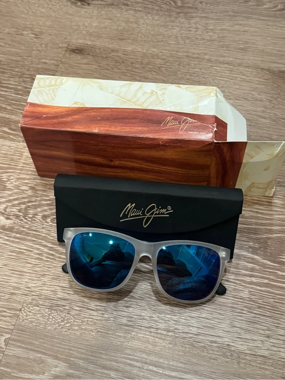 Maui Jim Frosted Frame Sunglasses with Blue Mirrored Lenses